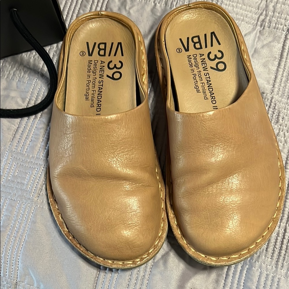 VIBA Tan Leather Slip-On Clogs - Comfortable Women’s Shoes